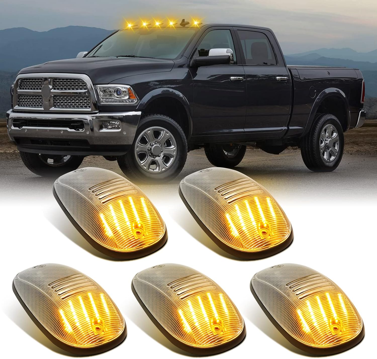 2003-2018 Dodge Ram HD Smoked Clear White Amber LED Roof Cab Lights - Image 10