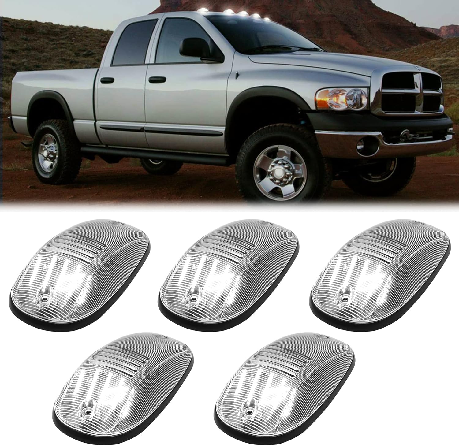 2003-2018 Dodge Ram HD Smoked Clear White Amber LED Roof Cab Lights - Image 9