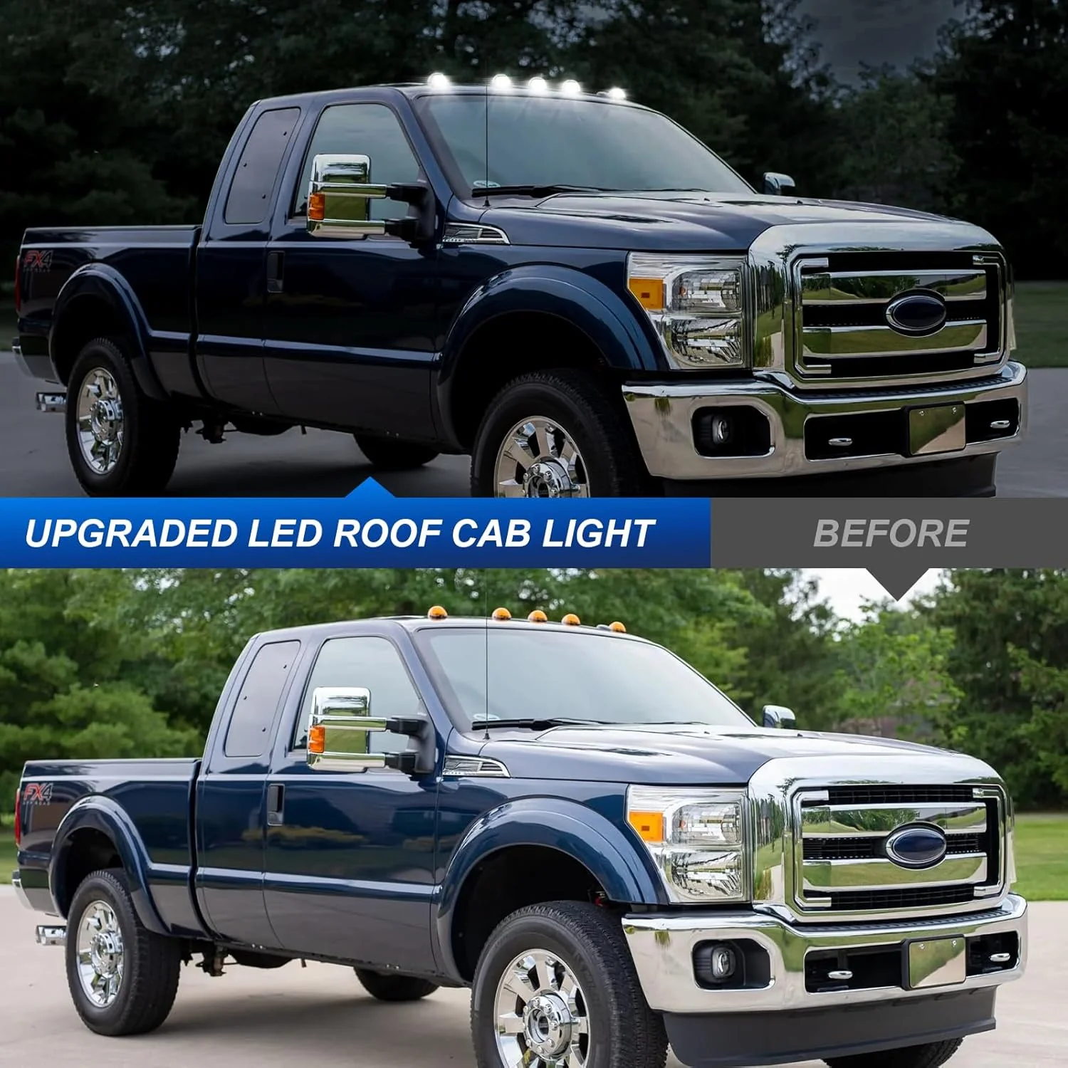 1999-2016 Ford F250 Super Duty Clear Smoked White Amber LED Roof Cab Lights - Image 13