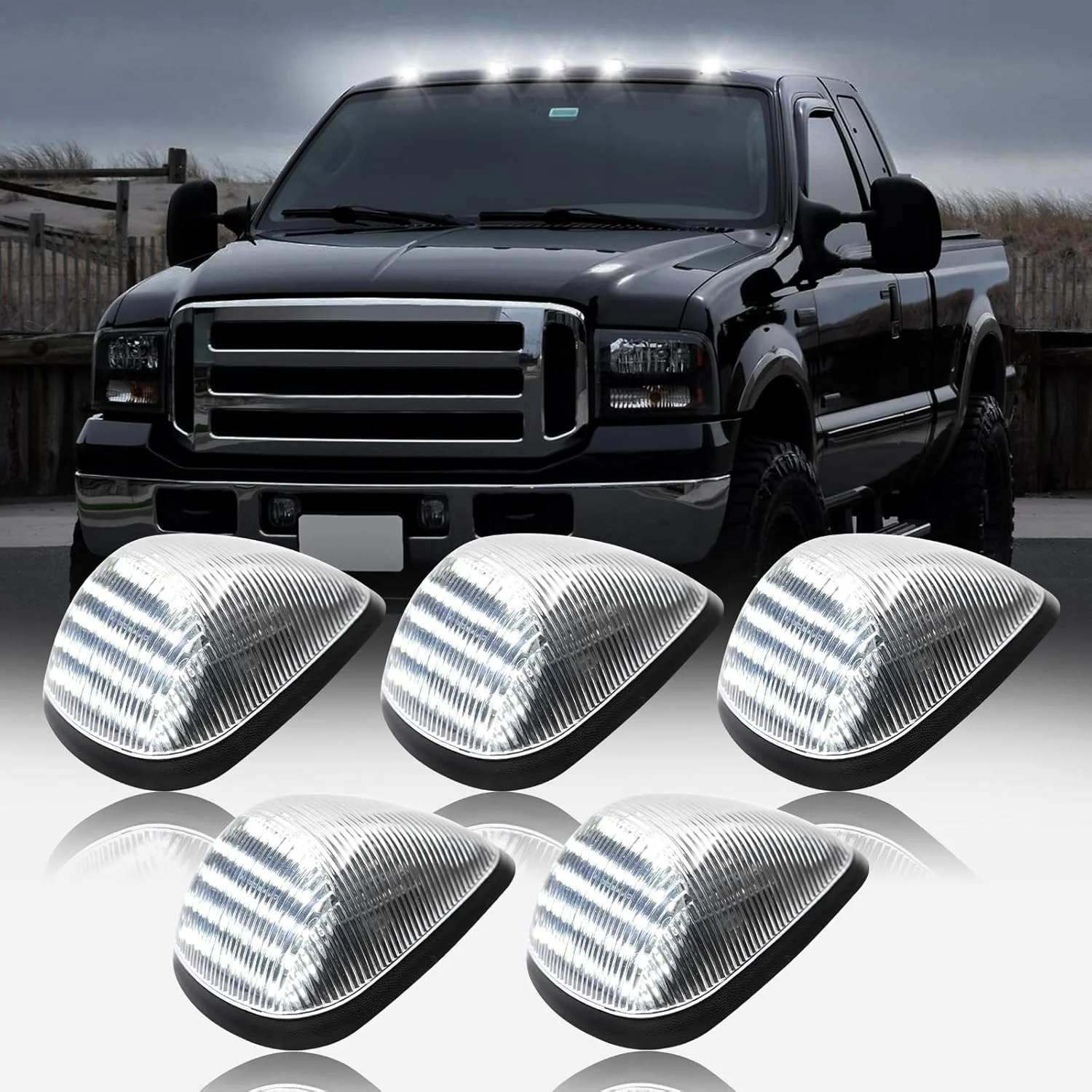 1999-2016 Ford F250 Super Duty Clear Smoked White Amber LED Roof Cab Lights - Image 4