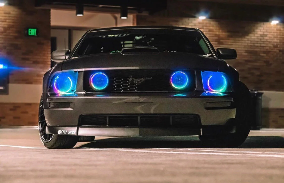 2005-2009 Ford Mustang RGBW Color-Chasing LED Halo Headlights (Flow Series) - Image 6