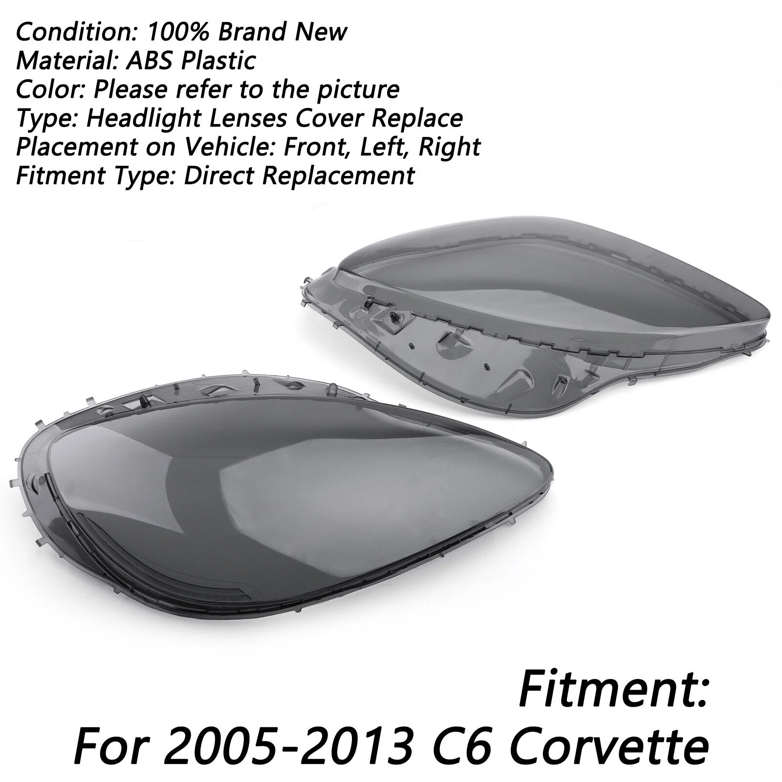 2005-2013 Chevrolet C6 Corvette Headlight Lens Covers Left LH Right RH (Pair) - Image 6