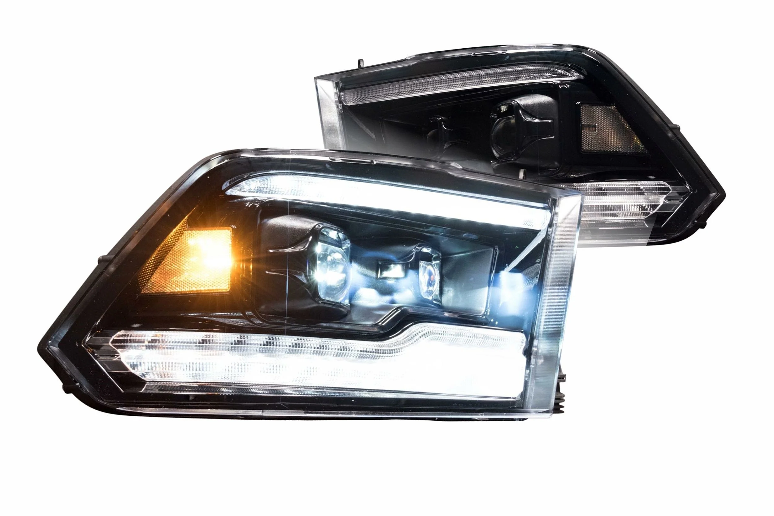 2009-2018 Dodge Ram XB White Amber LED DRL Projector Headlights - Image 3