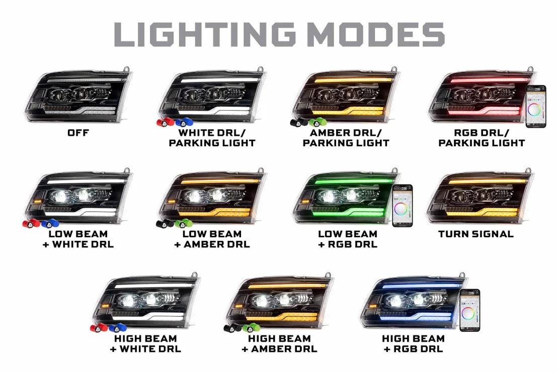 2009-2018 Dodge Ram XRGB EVO LED DRL Projector Headlights - Image 2