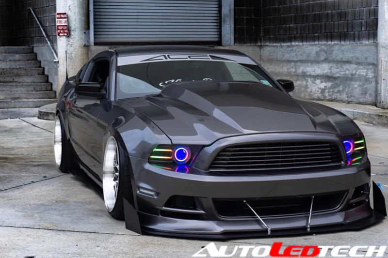 2010-2014 Ford Mustang RGBW Flow Series LED DRL Halo Prebuilt Headlights - Image 14