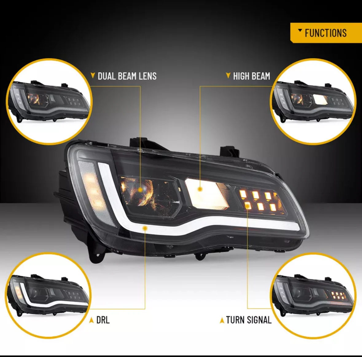 2011-2023 Chrysler 300 RGBW Flow Series LED DRL Prebuilt Headlights - Image 3
