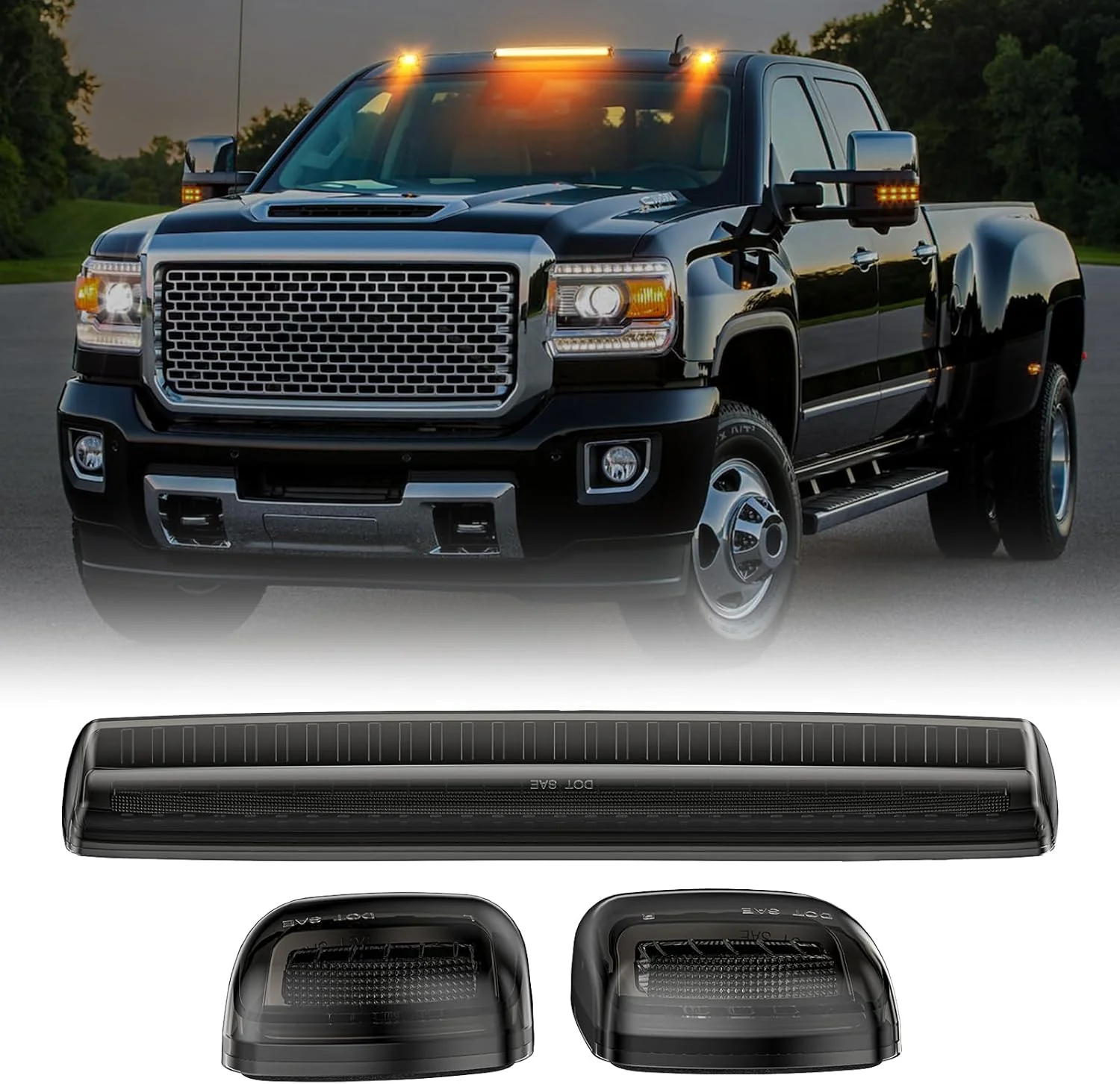 2015-2019 GMC Chevy HD Smoked White Amber LED Roof Cab Lights - Image 10