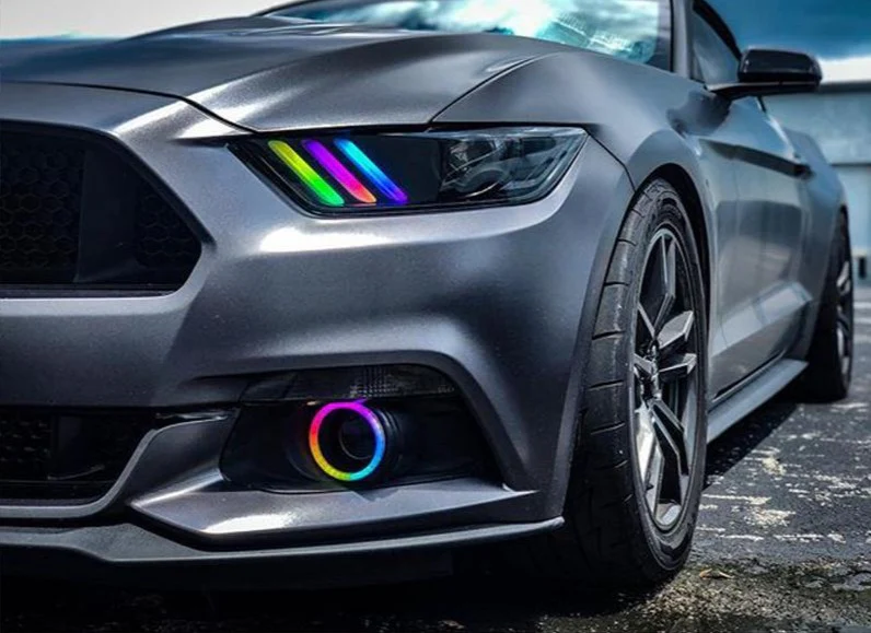 2015-2017 Ford Mustang Flow Series RGBW LED DRL Halo Prebuilt Headlights - Image 12
