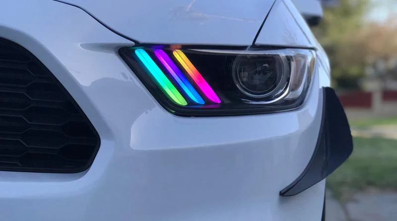 2015-2017 Ford Mustang Flow Series RGBW LED DRL Halo Prebuilt Headlights - Image 15