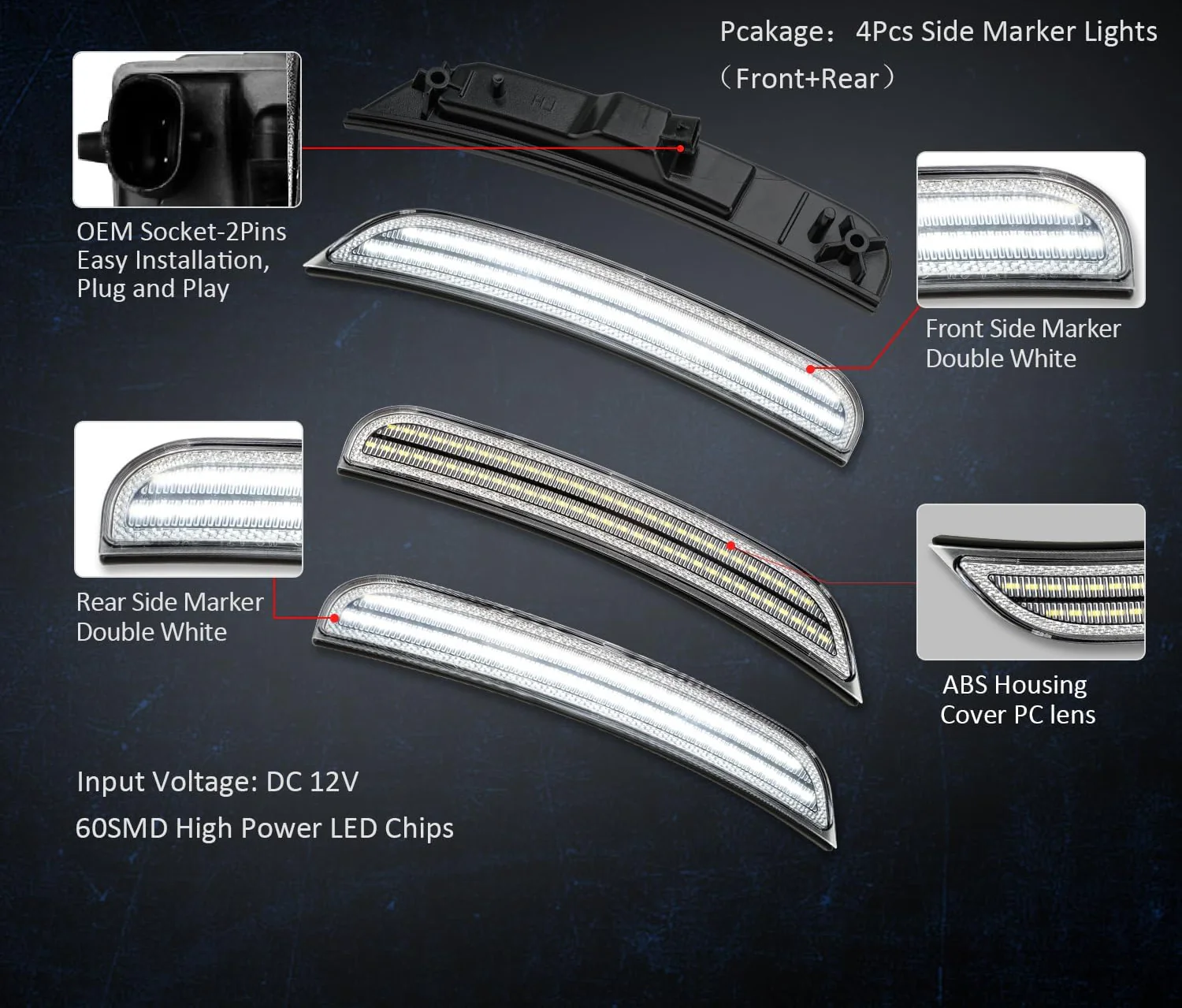 2015-2023 Chrysler 300 SCANNING White LED Smoked Side Marker Lights - Image 11
