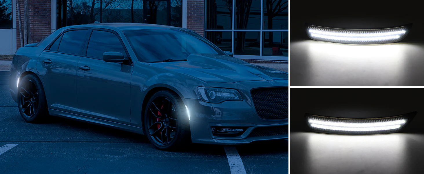 2015-2023 Chrysler 300 SCANNING White LED Smoked Side Marker Lights - Image 5