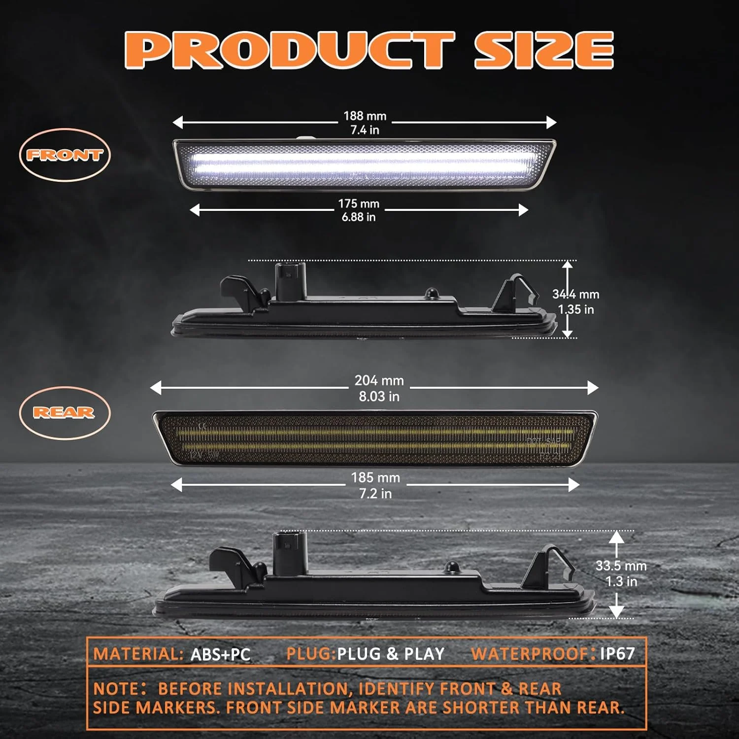 2015-2023 Dodge Challenger SCANNING White LED Smoked Side Marker Lights - Image 5