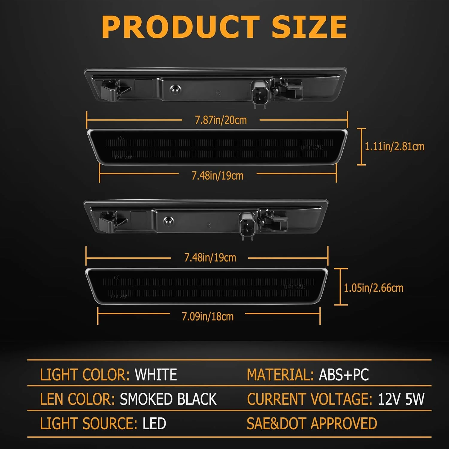 2015-2023 Dodge Challenger SCANNING White LED Smoked Side Marker Lights - Image 7