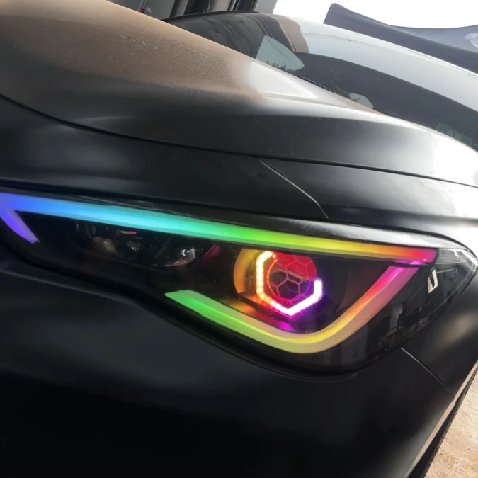 2017-2022 Infiniti Q60 RGBW Flow Series LED DRL Prebuilt Custom Headlights - Image 2
