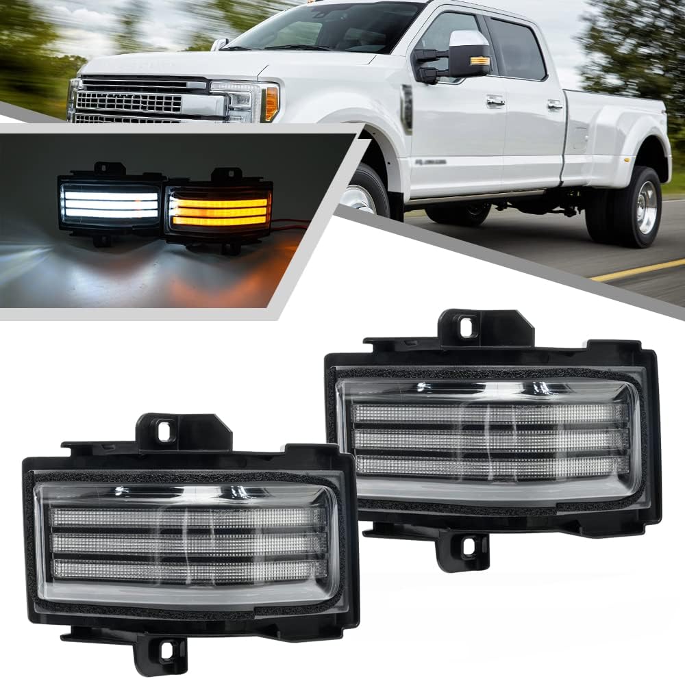 2017-2026+ Ford Super Duty F250 Smoked White Amber LED Mirror Lights - Image 4