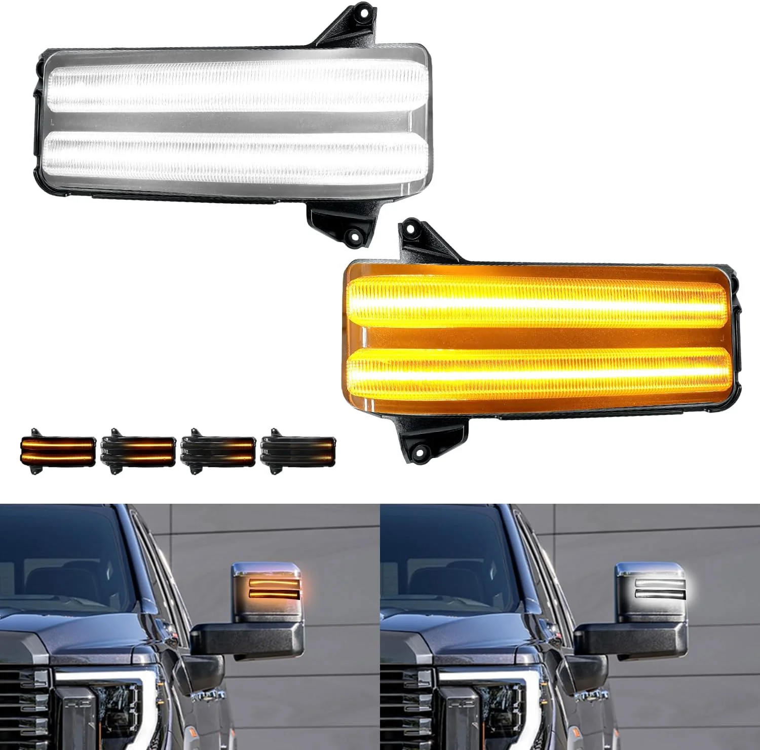 2020-2026+ GMC Chevy Sierra Silverado Smoked Switchback LED Mirror Lights - Image 8