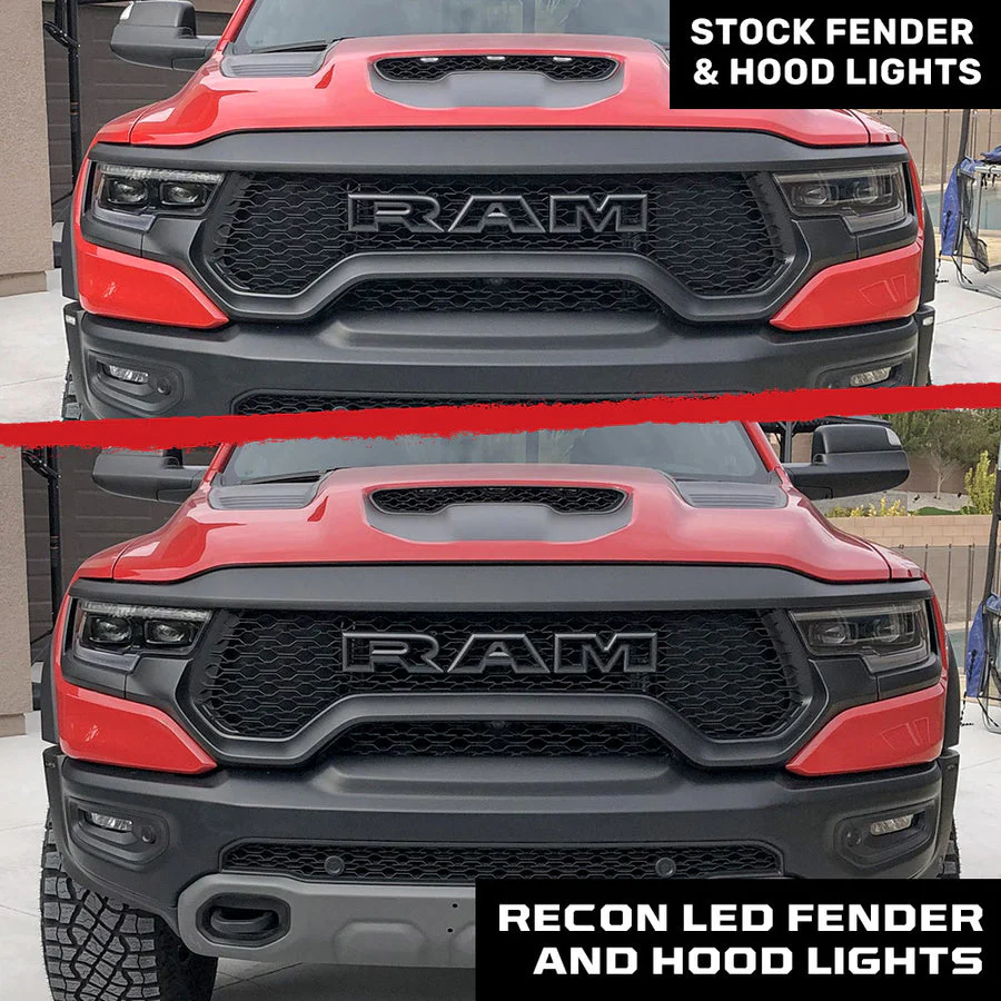 Ram TRX RHO Smoked White/Amber LED Hood + Fender Lights - Image 3