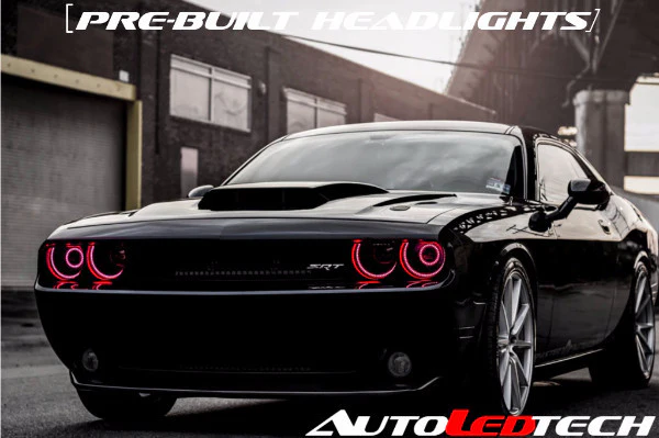 2008-2014 Dodge Challenger RGBW Color-Chasing LED Halo Prebuilt Projector Headlights (Flow Series) - Image 6