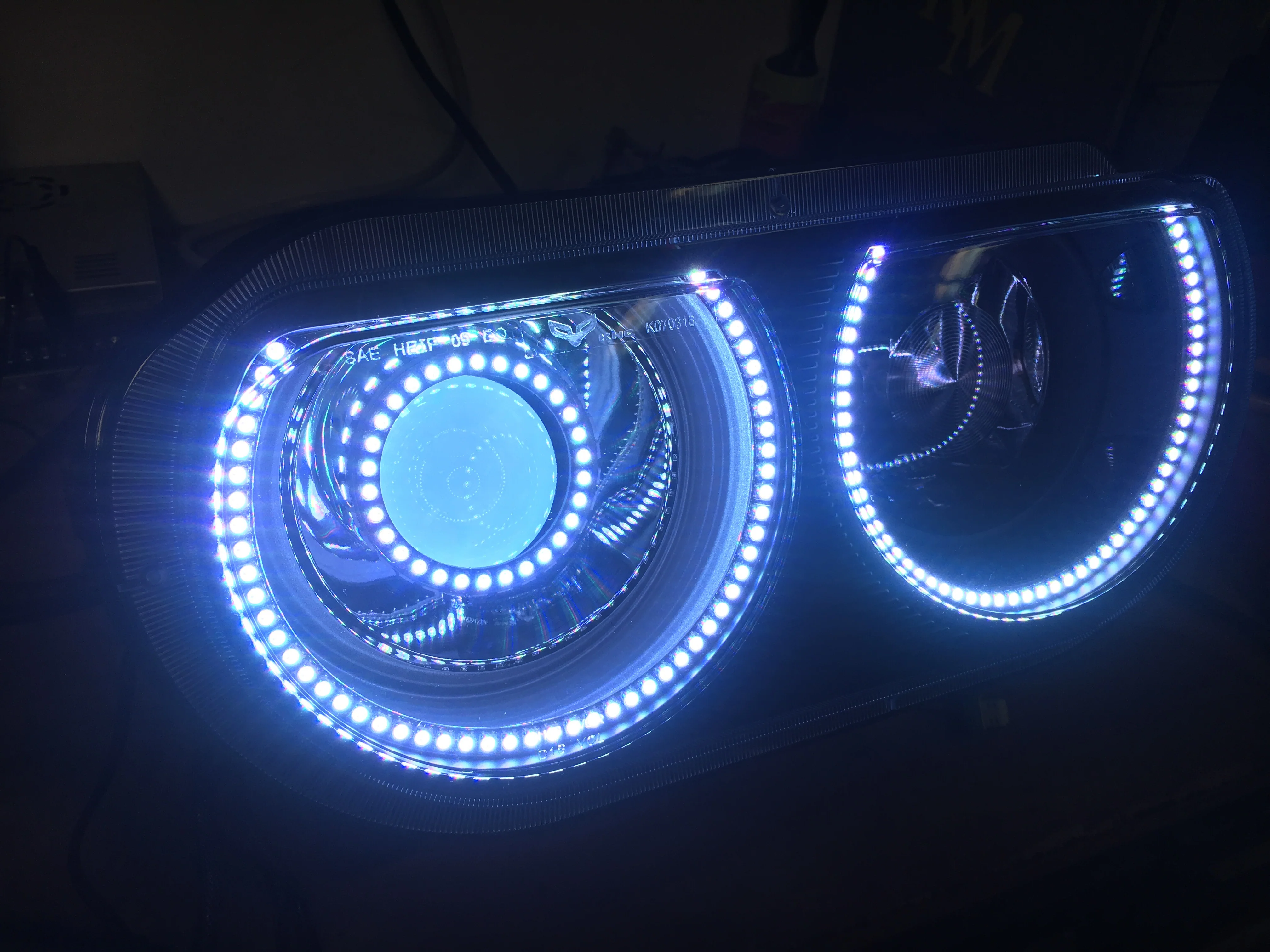 2008-2014 Dodge Challenger RGBW Color-Chasing LED Halo Prebuilt Projector Headlights (Flow Series) - Image 7