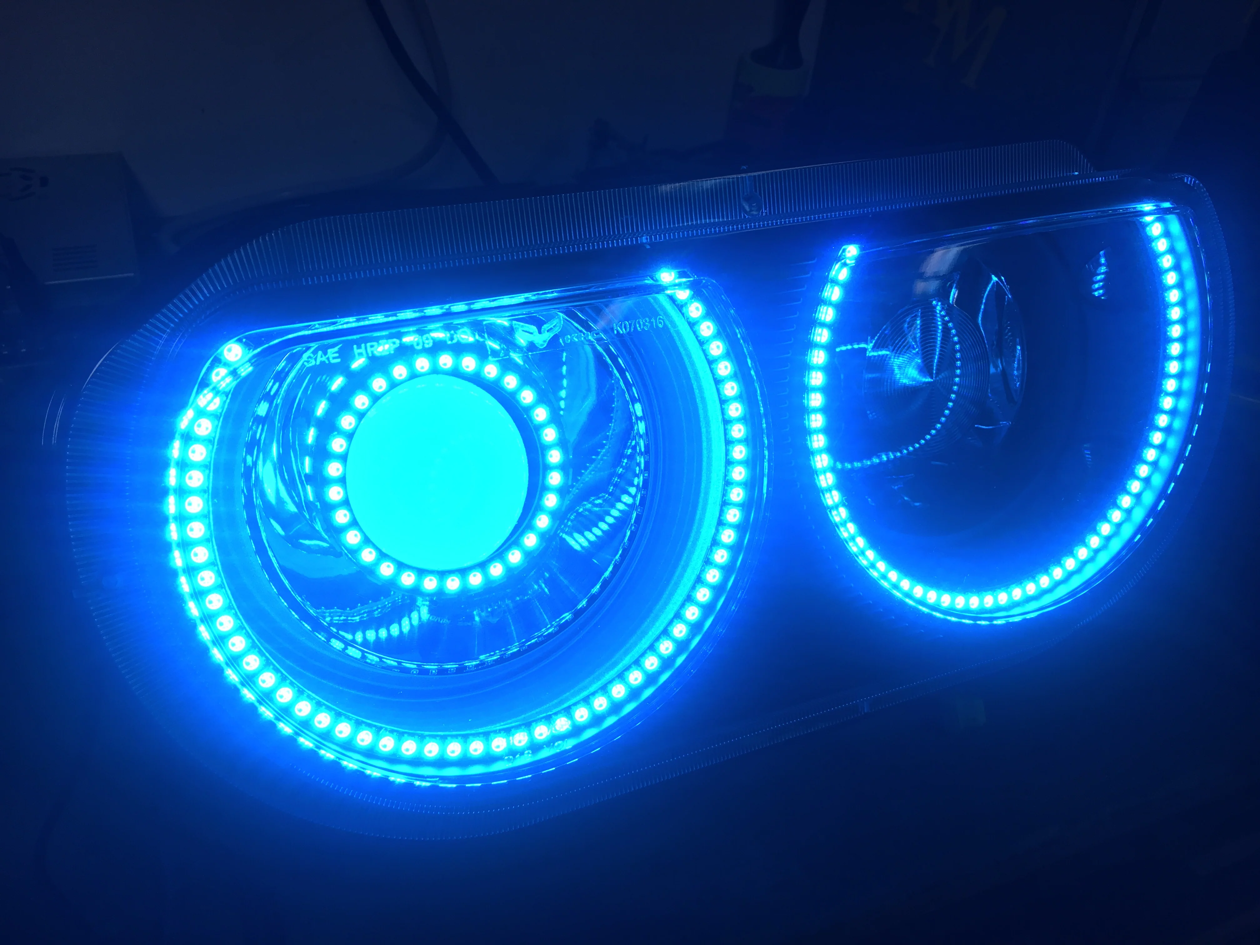 2008-2014 Dodge Challenger RGBW Color-Chasing LED Halo Prebuilt Projector Headlights (Flow Series) - Image 8